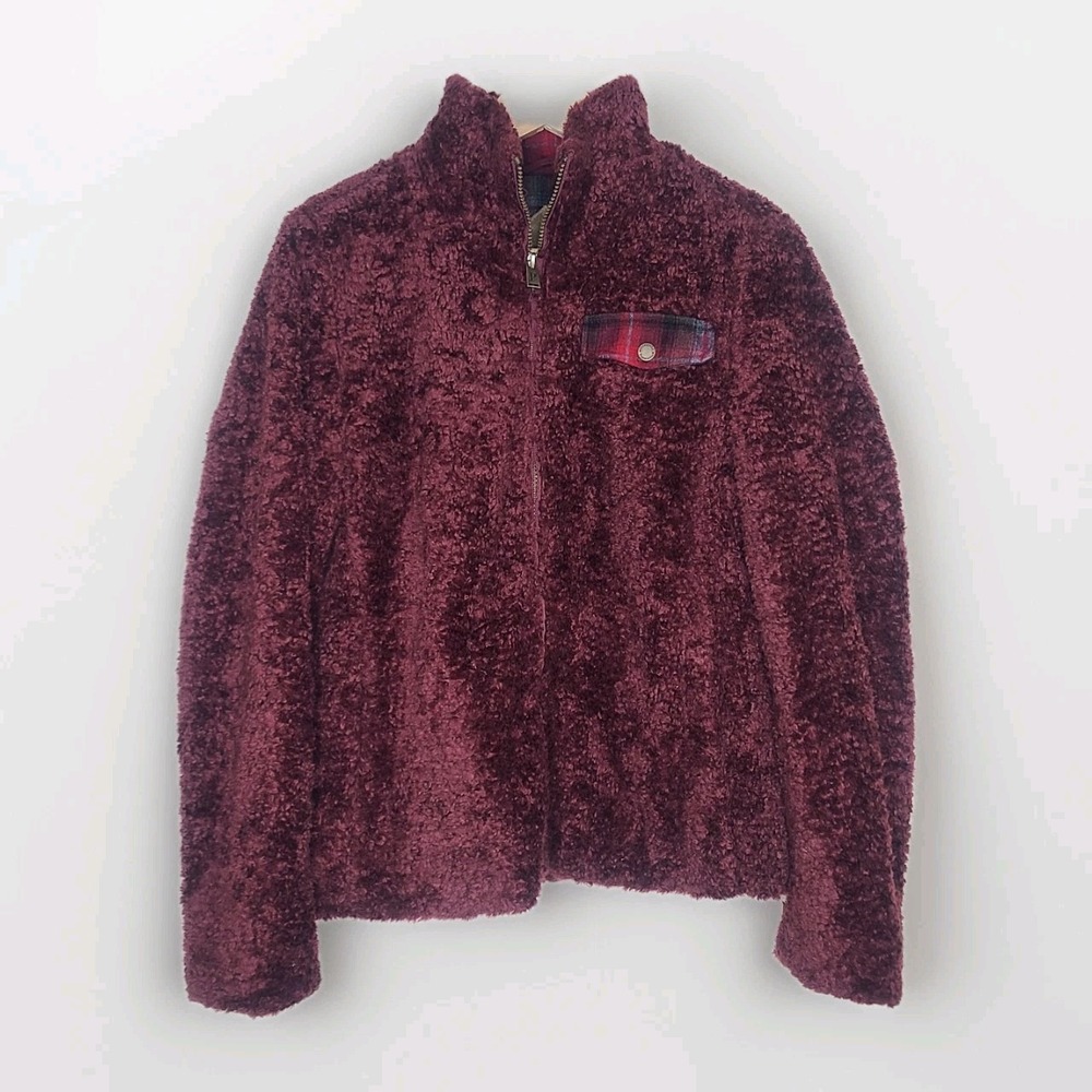 Pendleton Womens Deep Red Sherpa Fleece Full Zip‎ Jacket Coat Size M
